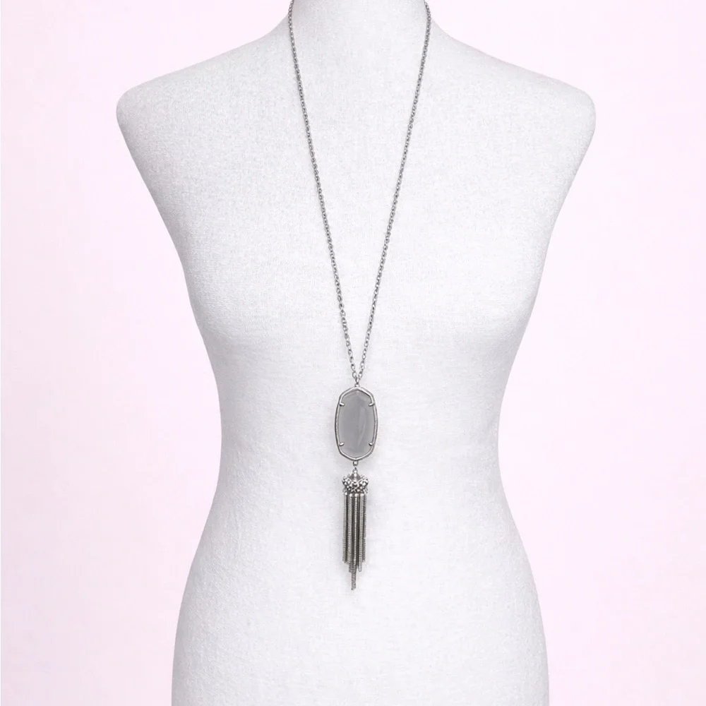 Kendra Scott Silver Tone Gray Stone Tassel Pendant Necklace